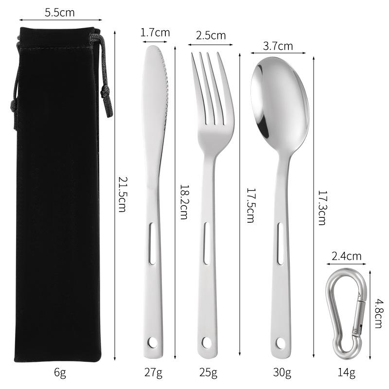 Stainless Steel Portable Cutlery, 3 Pieces Knife, Fork, and Spoon Set, Outdoor Camping Gifts Student Canvas Bag Dinnerware Sets