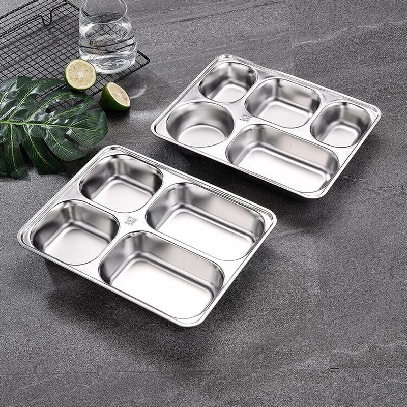 Rectangular Stainless Steel Divided Lunch Tray with Lid