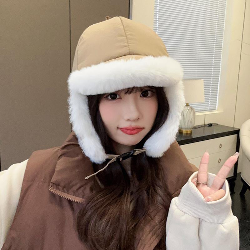 Retro Thickened Ear Protective Hat Windproof Plush Cycling Hat Korean Style Big Head Circumference Women Hat Ladies