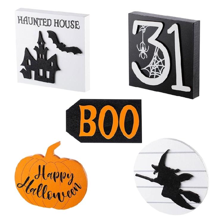Halloween Tiered Tray Decor Wood Sign Holiday Party Decoration