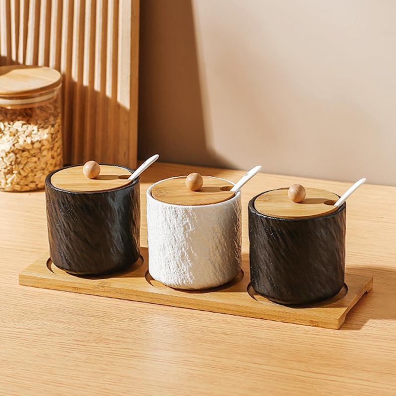 Kitchen Ceramic Seasoning Jar Seasoning Box Kitchen Chili Salt Sugar Jar MSG Pepper Seasoning Box Tableware