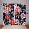 Blue Pink Floral Curtains Plant Flowers Leaves Black Background Curtains 2 Panel Living Room Bedroom Kitchen Dining Room Decor