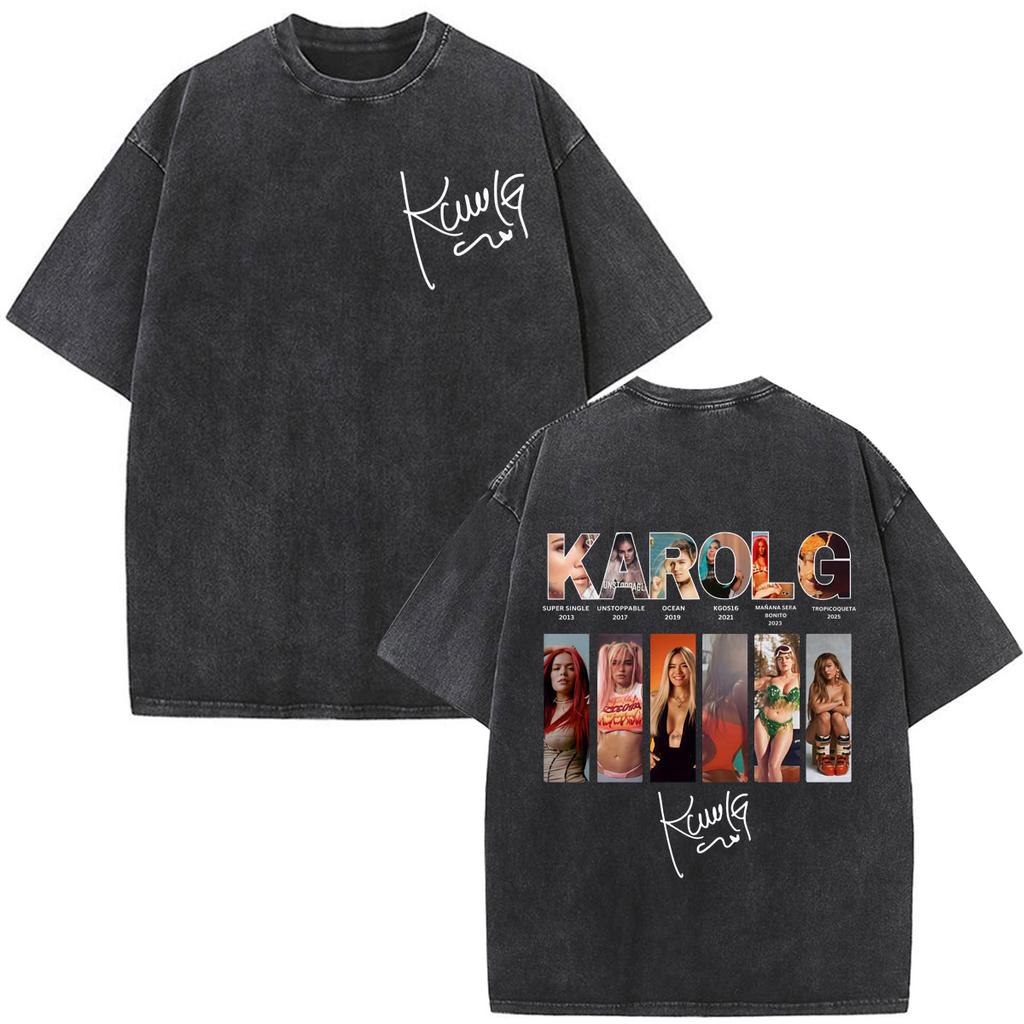 Karol G Viajando Por El Mundo Tropitour  Graphics T Shirt Unisex Women Fashion Cotton Loose Casual Vintage Washed Tshirts Tops
