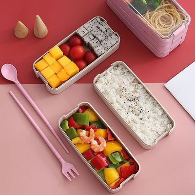 Kids Bento Box Leakproof Lunch Containers Cute Lunch Boxes for Kids Chopsticks Fork Spoon Microwave Safe Lunch Food Container