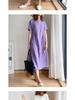 Cross-border Summer A-line Midi Dress: Short Sleeve, Solid Color, Literary Style, Women's Loose Fit