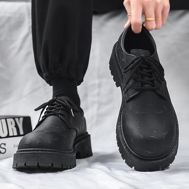 Men's British Style Height Increasing Derby Shoes - Black Leather, Thick Sole, Casual or Wedding Wear