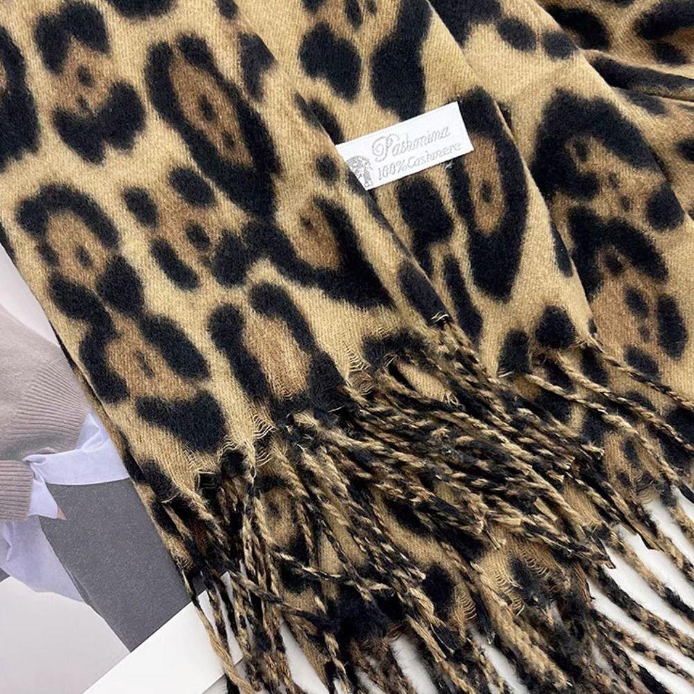 Leopard Tassels Shawl Windproof Lady Scarves Wraps Korean Foulard Pashmina Hijabs  for Women Man