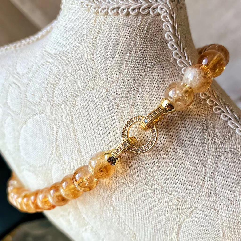 10MM Natural Yellow Tower Crystal Citrine Necklace Collarbone Chain Niche Style Atmosphere Neck Chain National Style Retro