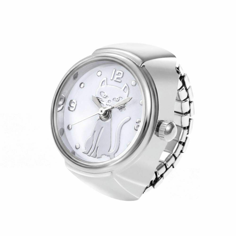 Round Finger Ring Watch Gold Cat Dial Clock Punk Quartz Watch  Clothes Accessories
