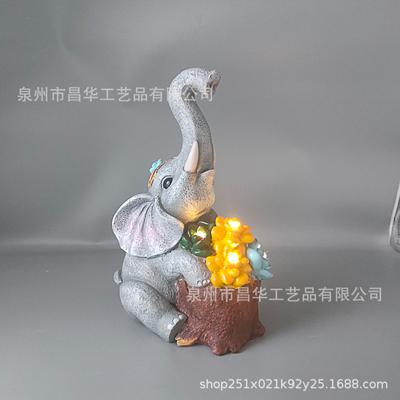 European and American Garden Resin Elephant Solar Light Crafts Outdoor Garden Animal Light Decoration Statue Ornaments