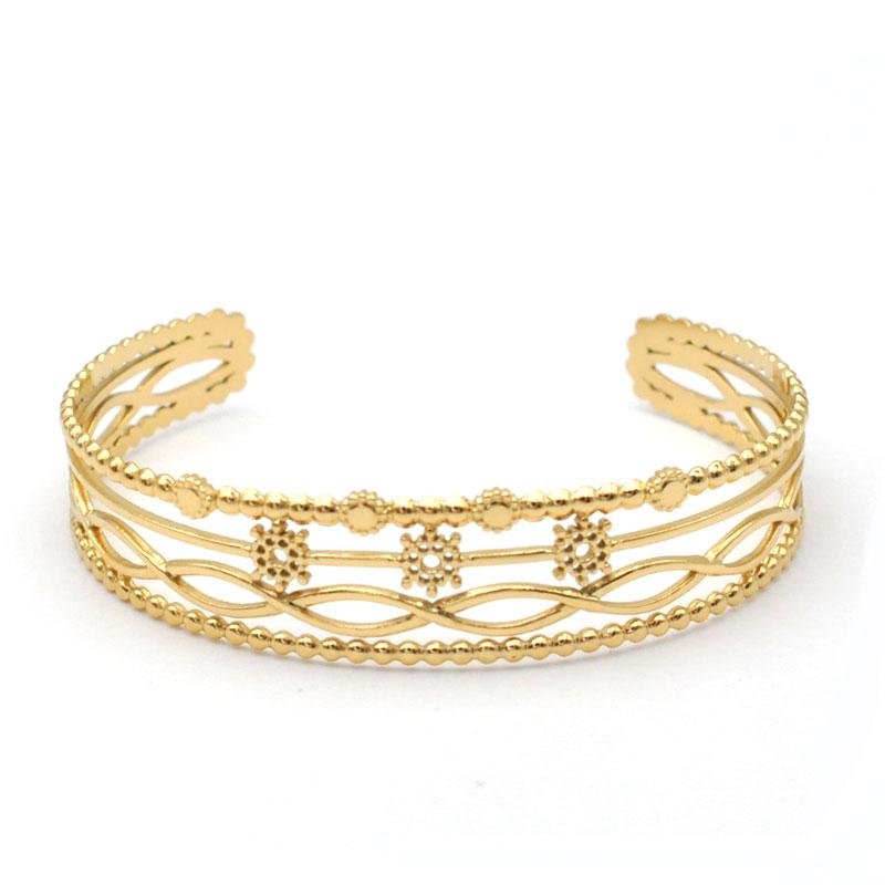 Stainless Steel Wheat Shaped Bracelet Geometric Hollow Open Bangle for Women Anniversary Gift Couples Adjustable Jewelry