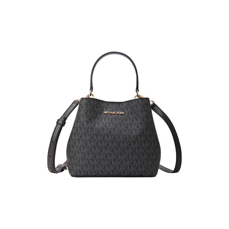 New MICHAEL KORS Artificial Leather, Leather Monogram Portable Crossbody Bucket Bag Trumpets Women's Black 35S4G3FM5B001