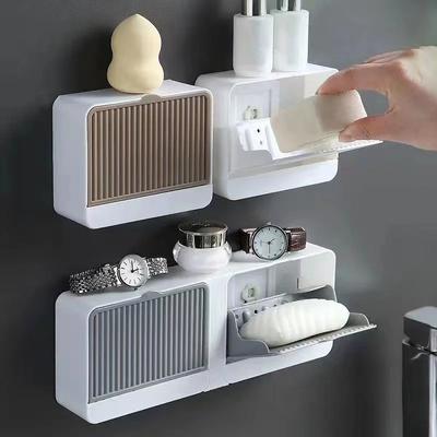 Wall Mounted Soap Box With Lid Double Single Grid Drain Holder Soap Case Bathroom Accessories Decoration Household Soap Dish