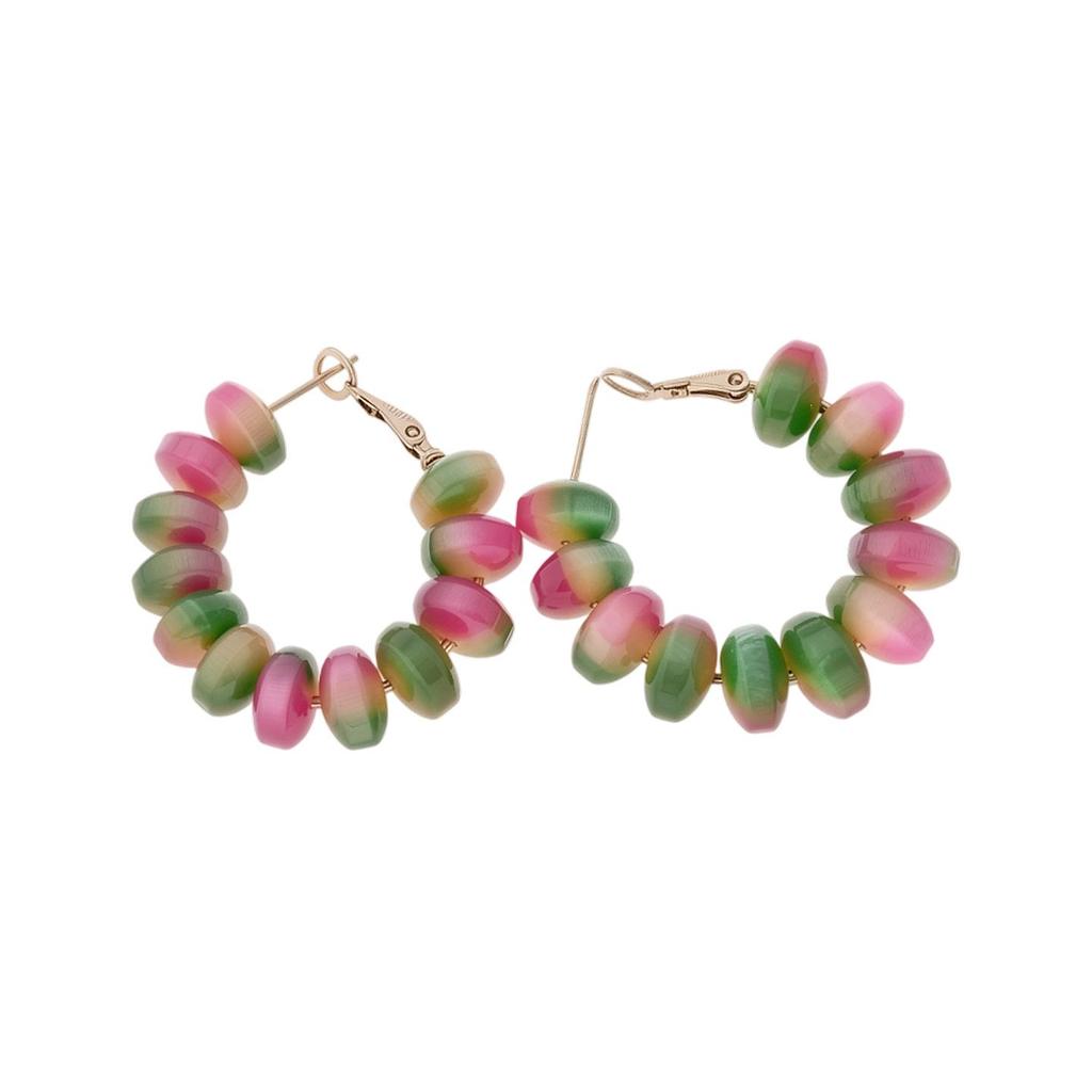 Silver Needle Resin Beaded Hoop Earrings - Mori Style Dopamine Earrings for Women