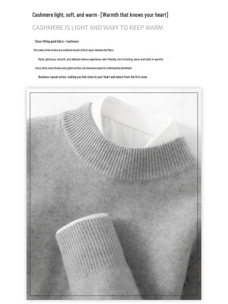 Men's High Neck Cashmere Sweater - Long Sleeve, Solid Color, Loose Knit Pullover for Autumn & Winter