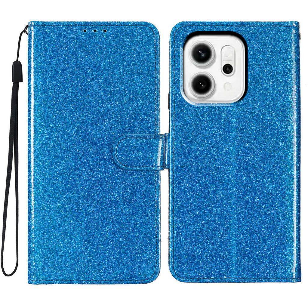 For Oppo Reno14 5G (Global) Wallet Case Glitter Anti-Scratch Leather Stand Phone Cover with Strap