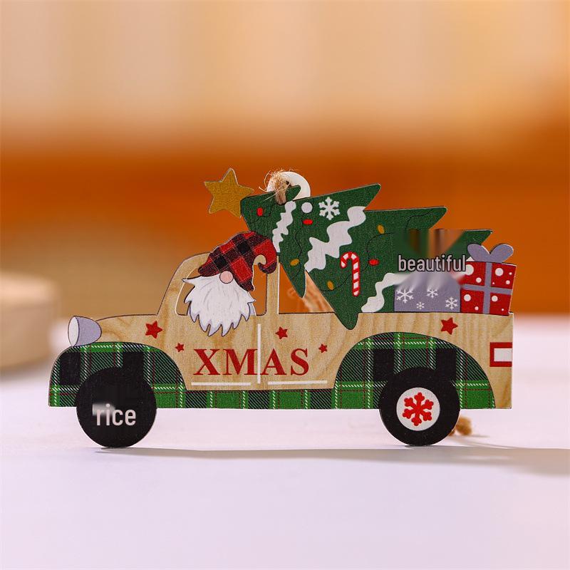 Hand-Painted Wooden Christmas Tree Ornament: Faceless Forest Old Man Car Pendant