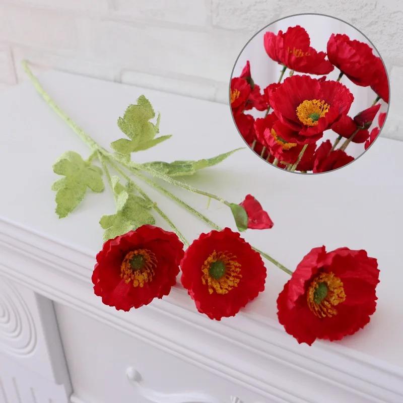 Artificial Poppy Flowers Bouquet Silk Fake Flowers For Home Decor Garden Marriage Room Wedding Decoration DIY Vase Accessories