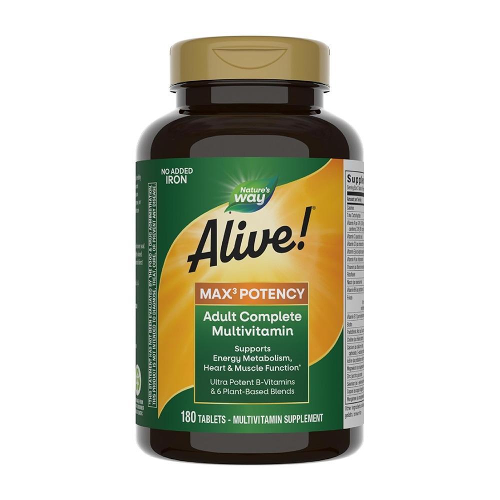 

Alive! Max3 Potency Adult Complete Multivitamin No Added Iron, 180 Tablets