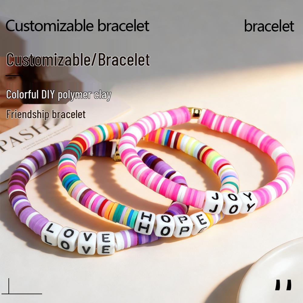 Trendy Teen DIY Friendship Bracelet: Colorful Adjustable Polymer Clay with Sweet Letter Charms