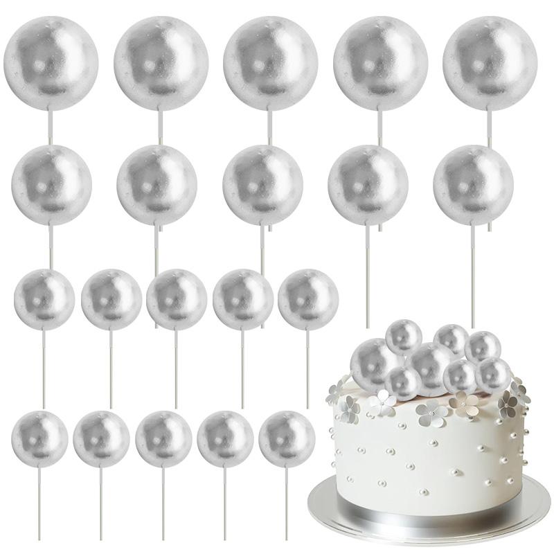 20pcs Colorful Balls Cake Topper for Wedding Birthday Party Cake DIY Decoration Mini Balloons Cupcake Insert Sticks Baby Shower