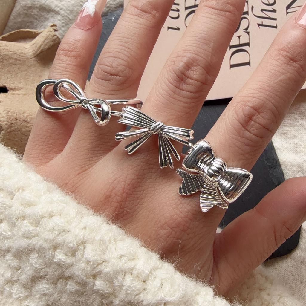 925 Sterling Silber Ringe für Damen Paar Minimalistisch Handgefertigt Einfach Großer Schleifenring Feiner Schmuck Geschenk Allergievorbeugend
