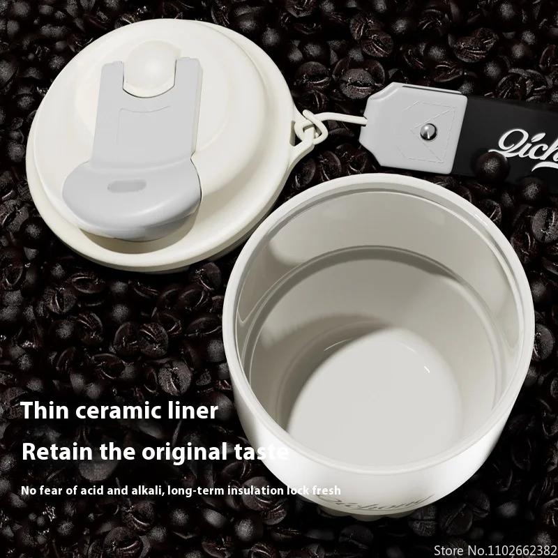Tazza da caffè thermos con rivestimento in ceramica da 410 ml, a doppia parete in acciaio inossidabile, isolata sottovuoto, per caffè, tazza termica, tumbler, regalo