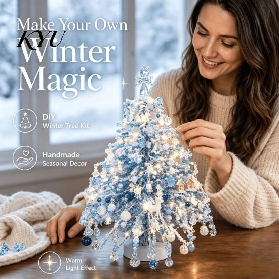 Handgefertigte Feiertagsdekoration DIY Mini-Tisch-Weihnachtsbaum-Set mit Perlen, Kristallperlen-Weihnachtsbastel-Ornament-Herstellungsset, Schreibtisch für Regal Kaminsims Dekor,