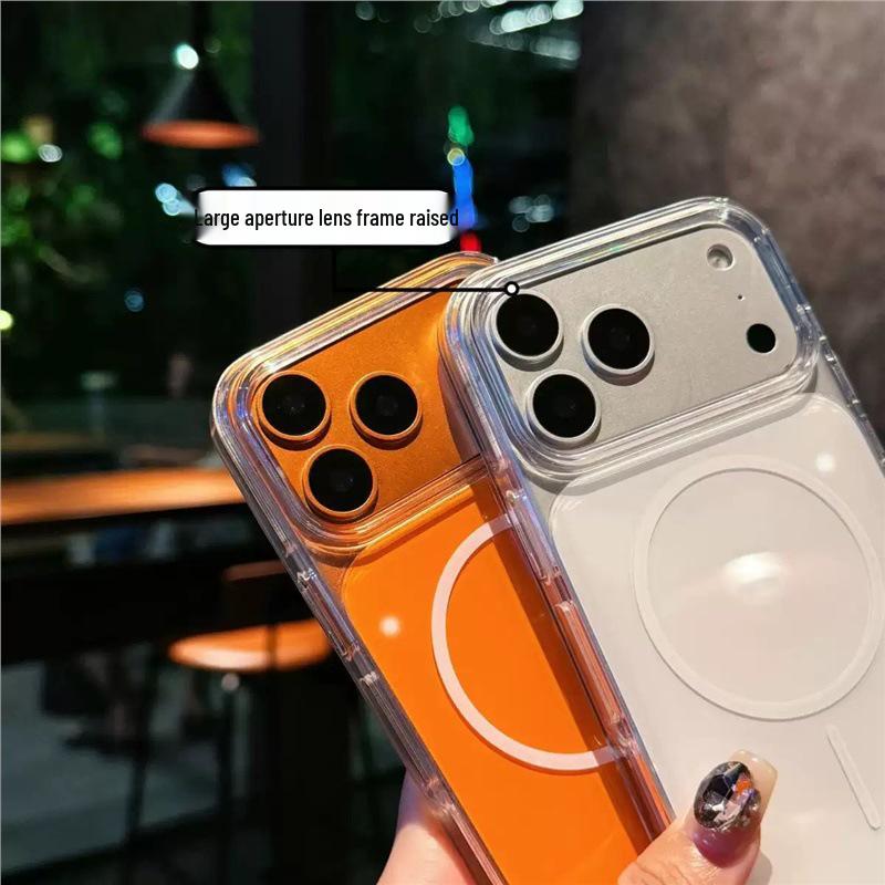 Apple 17 Pro Max Orange High Transparency Magnetic Ring Anti-Drop Protective Phone Case