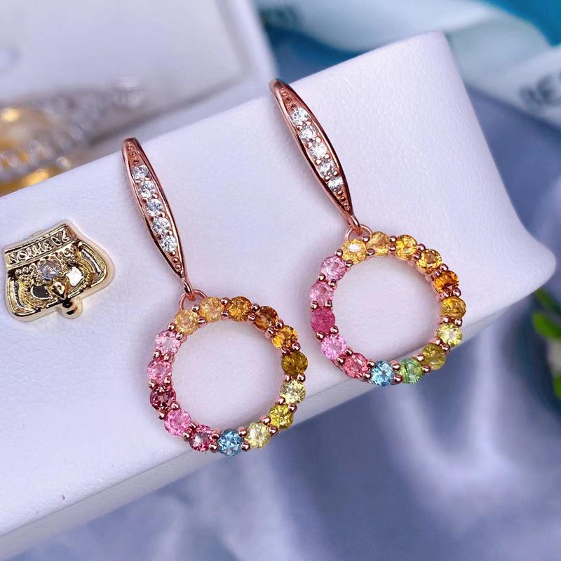 Korean-Japanese Style Tourmaline Stud Earrings in S925 Sterling Silver - Simple Women's Jewelry Gift.