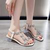 Sandalen Damen 2025 Sommer neu Römisch elastisches Band Strass Feenstil Mode transparent dicker Absatz Kristall hohe Absätze