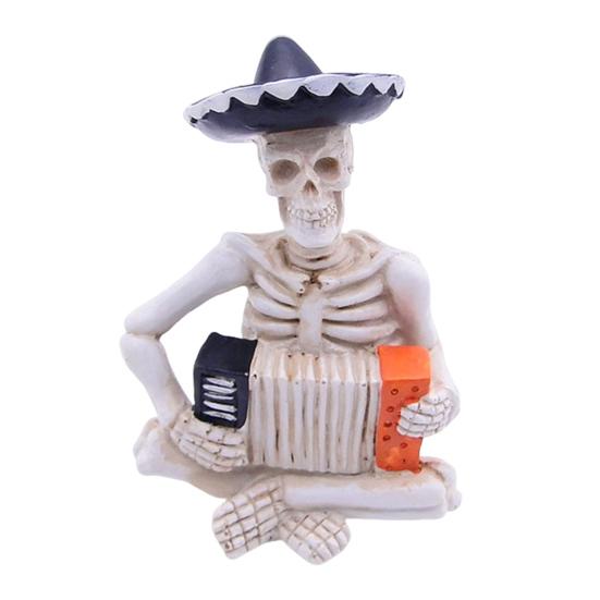 Mini Halloween Skeleton Figurines Resin Guitar/Accordion/Violin Player Skeleton Statue Halloween Collectible Decoration for Home Office Desk Decor