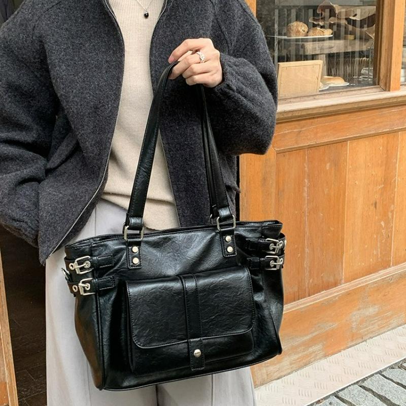 New Retro Coffee Color Versatile Large Capacity Commuting Tote Bag, College Style Single Shoulder Crossbody Bag