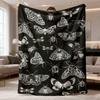 2026 Latest Flannel Blanket 1pc Soft Flannel Blanket - Black & White Insect Collection Throw with Monochrome Beetles, Butterflies, Moths - All-Season