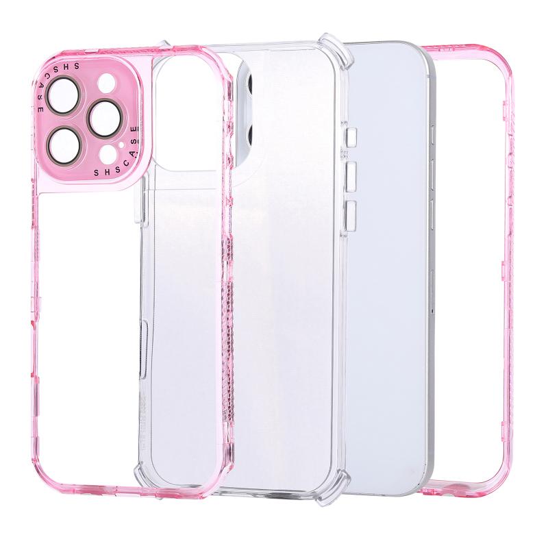 Luxury Hard PC Solid Color Borders+Transparent Soft TPU 3-in-1 Phone Case For iPhone 16 Pro Max E 14 13 15 Pro Max Bumper Cover
