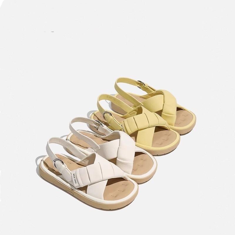 2025 New Summer French Cross with Open Toe Stepping On Shit Sandals Versatile Casual Beach Shoes Soft-soled Sandals Women