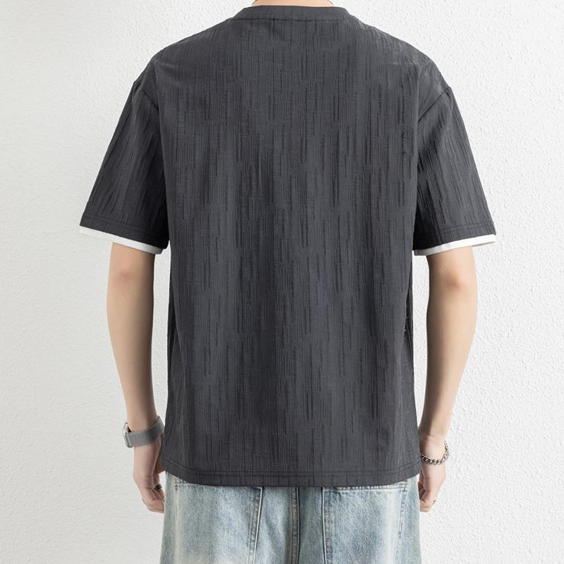 Retro Round Neck Solid Color Short Sleeve Men's Breathable Loose T-shirt Top