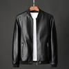 Men Fall Winter Coat Smooth Faux Leather Windproof Stand Collar Long Sleeve