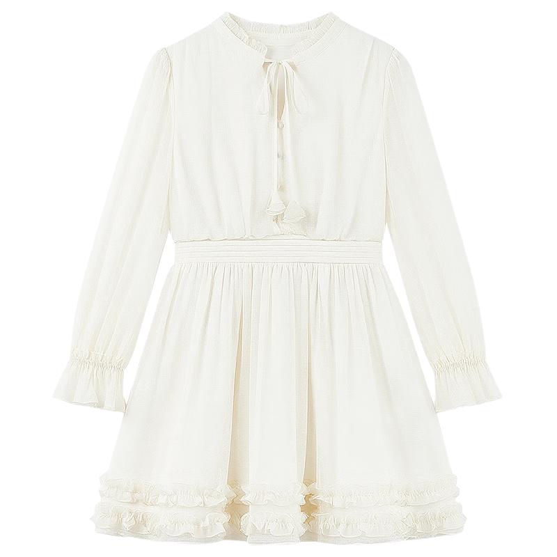Elegant Ruffle Neck A-line Short Dress