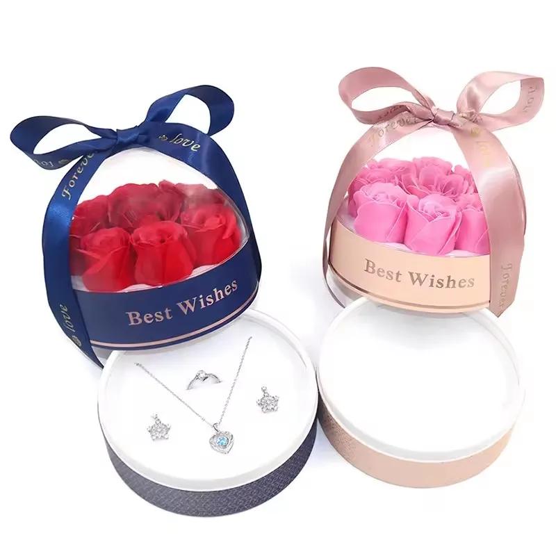 Heart Pendant Necklaces For Mom With Luxury Rose Flower Gift Box Friends Valentine's Day Lover Gifts Romantic Jewelry