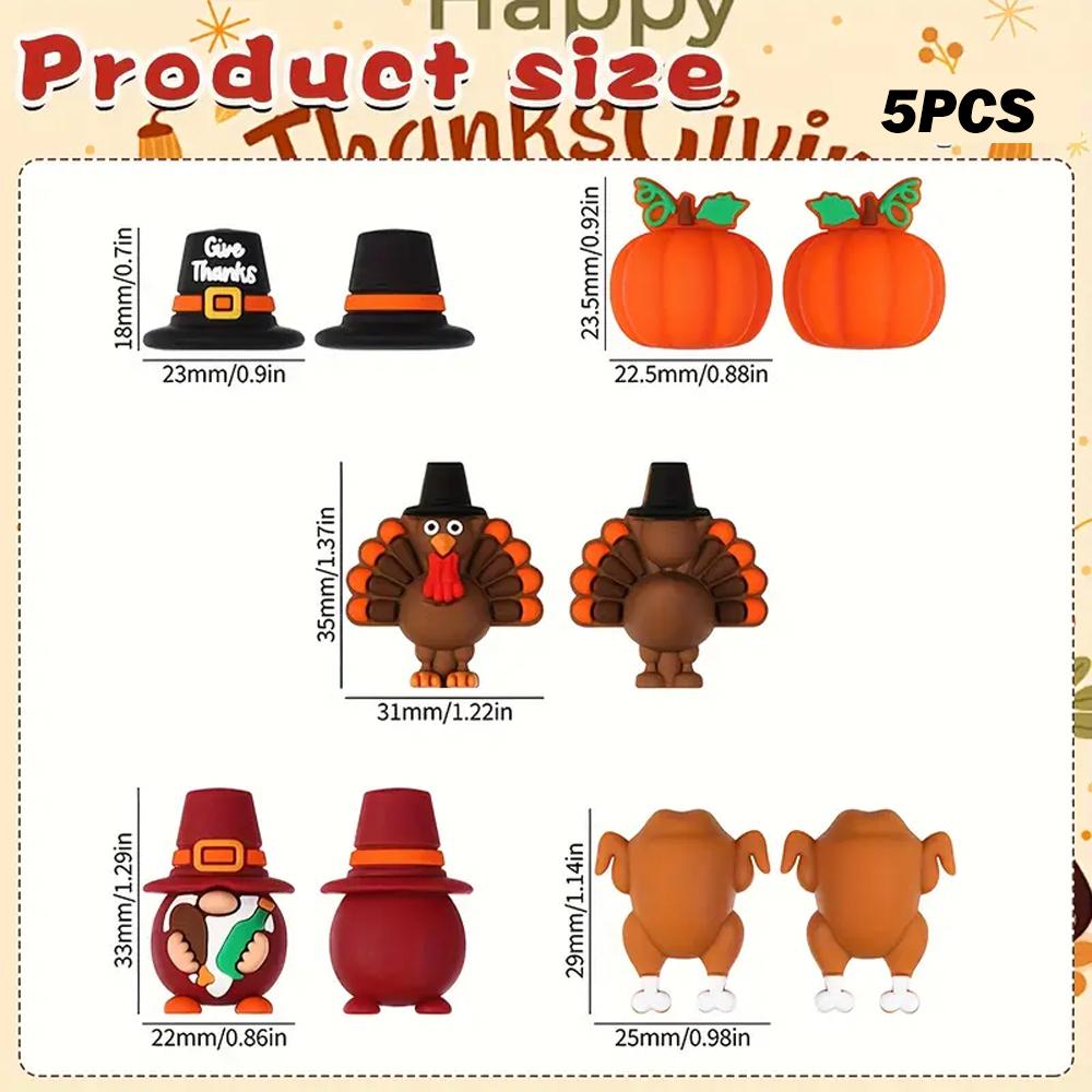 5/25PCS Thanksgiving-Themed Silicone Beads Set, Perfect for DIY Crafting Keychains, Necklaces, Bracelets & More
