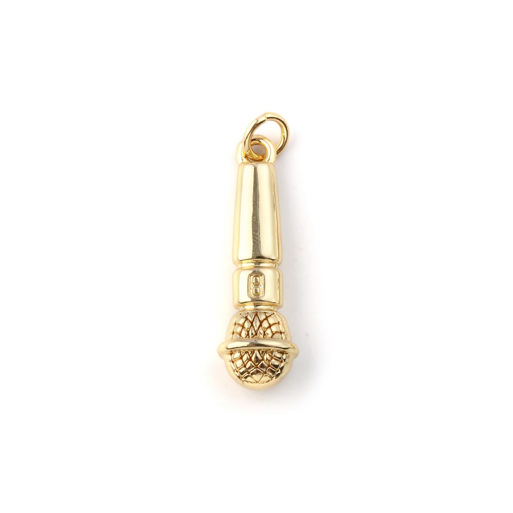 2 Pcs Brass Music Charms Gold Plated Microphone Musical Note Pendants For DIY Necklace Jewelry Making Findings