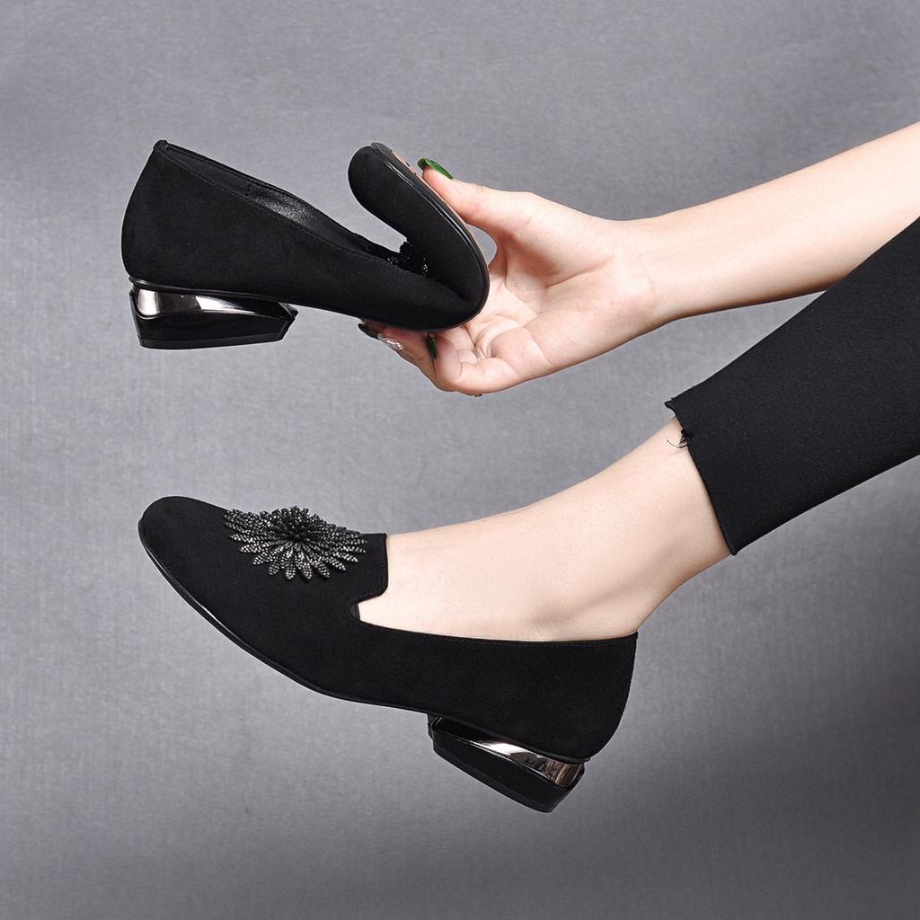 Autumn New Doll Head Sunflower Small Single Shoes Round Head Sheepskin One Pedal Flat Shoes