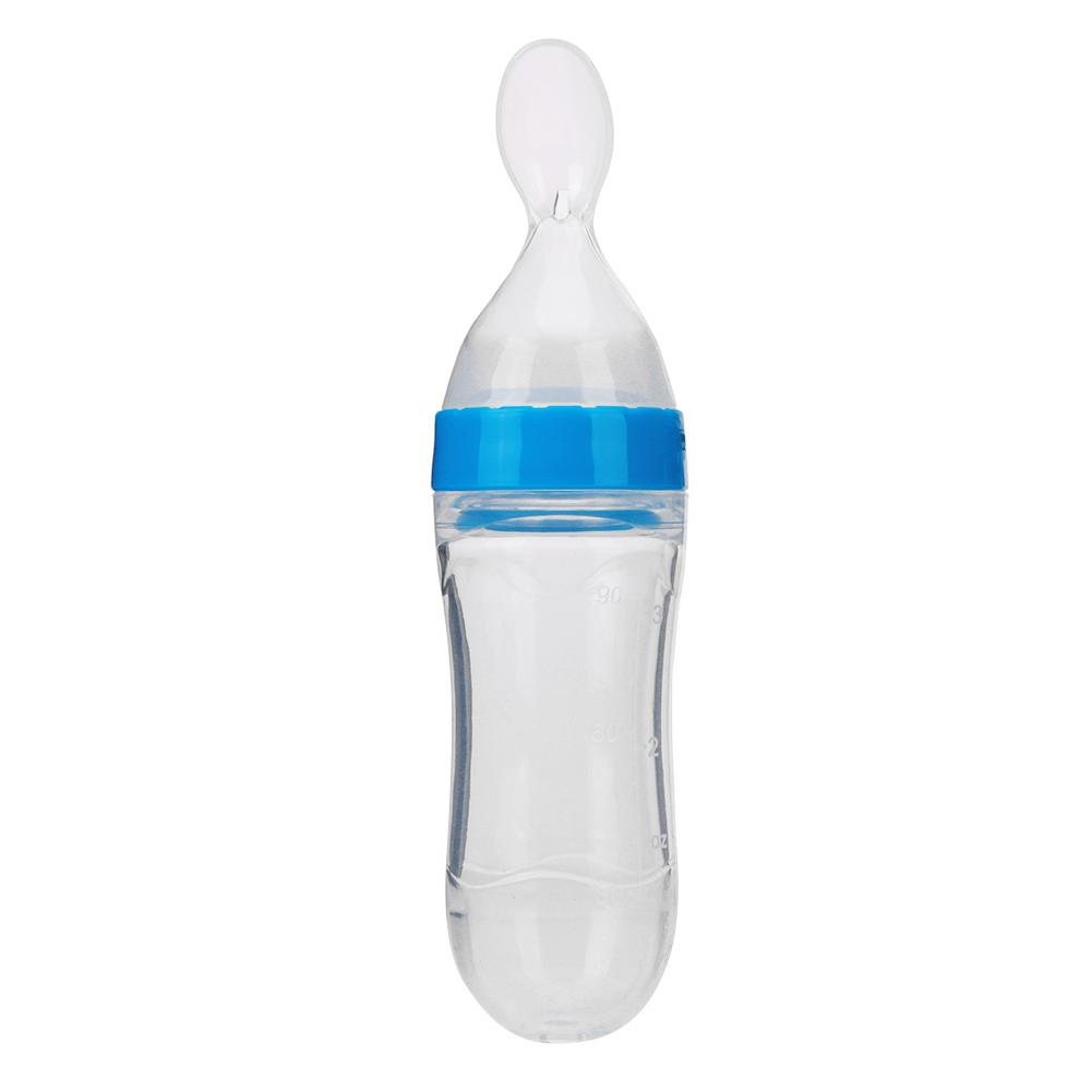 90ml Silicone Baby Toddler Feeding Bottle with Spoon   Food Cereal Squeeze Feeder