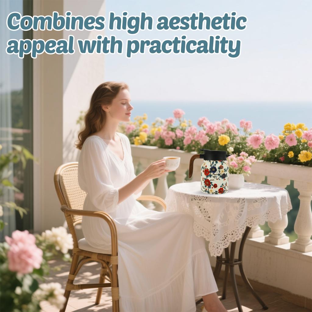 Vintage Blumen Tee Thermoskanne Edelstahl Teekessel Tropfsichere Teekanne mit Tee-Ei Mini Thermo Kaffeekanne Heim Teegeschirr