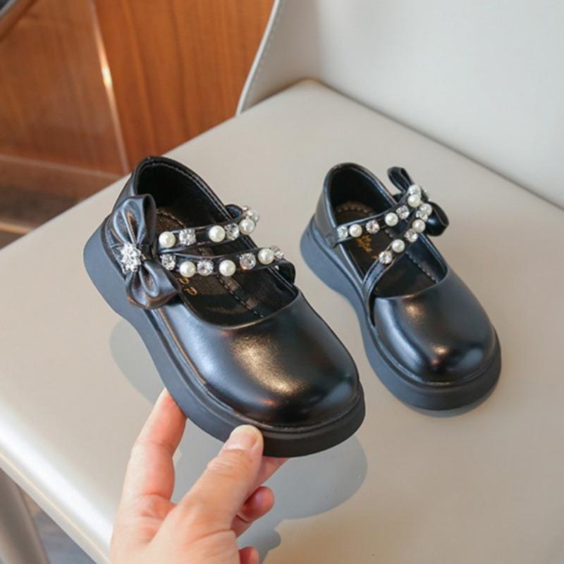 Girls' Fashionable Leather Shoes Children's Bow Princess Shoes Stylish Rhinestone Single Shoes Soft Sole Performance Shoes