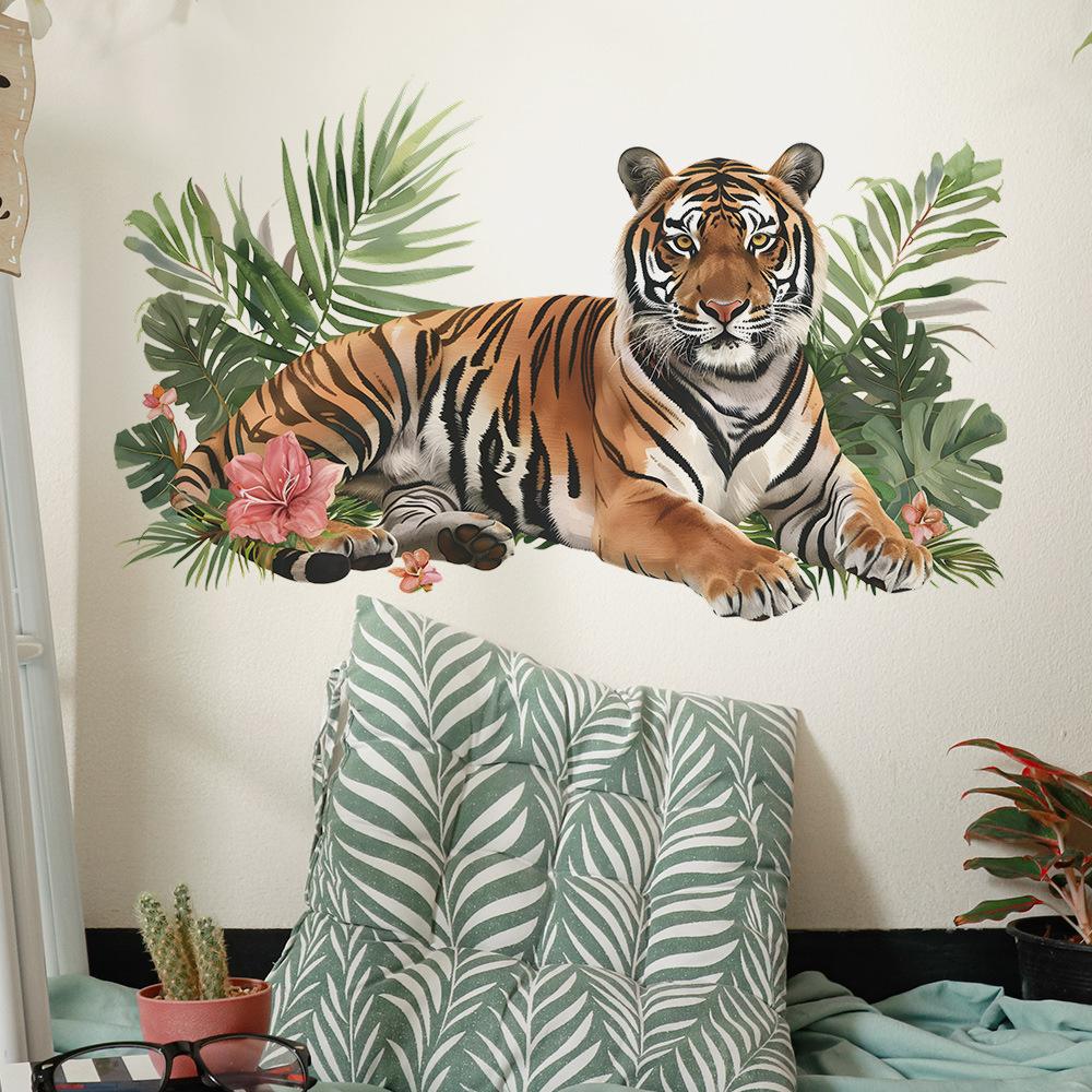 Tiger Green Plant Bedroom Living Room Study Background Landscaping Wall Stickers Self-adhesive
