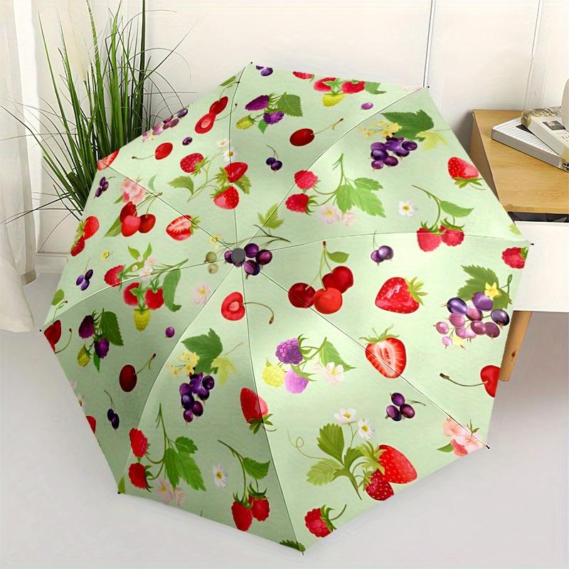 1pc Berry Pattern Automatic Opening/closing Umbrella, Reinforced 8-Rib Construction, Compact Travel Umbrella Yy250808129
