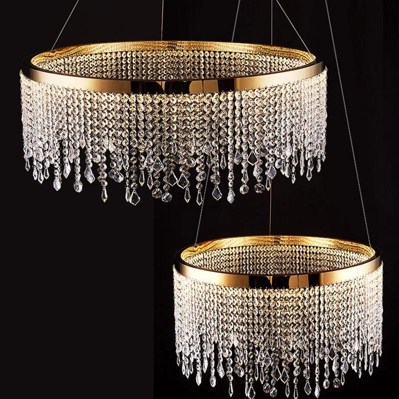 Nordic K9 Crystal Chandelier Luxury Hanging Lamp Gold Led Circle Ceiling Pendant Light Lustre Home Decor