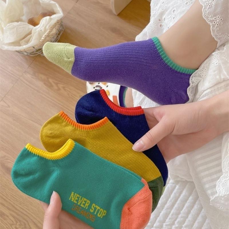 Color-blocked Letter Socks Women's Trendy Summer Thin Boat Socks Men's and Women's Sports Invisible Socks